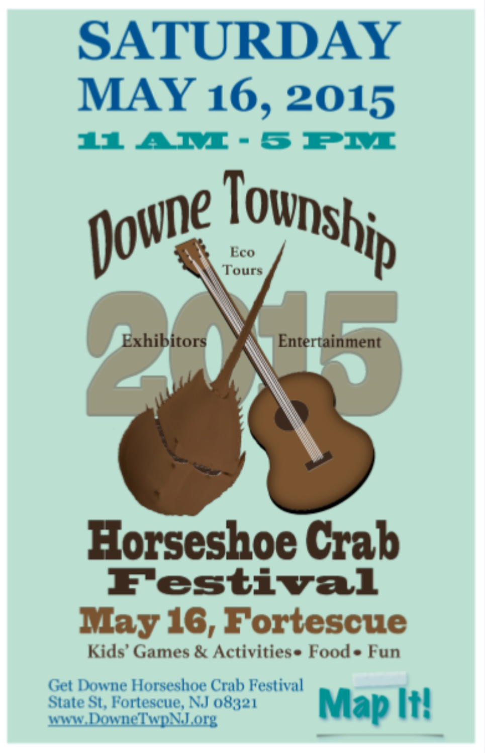Downe Township, NJ poster made by Filter and Flow for Downe Township Horseshoe Crab Festival. © Lisa Merman Bender, Filter & Flow